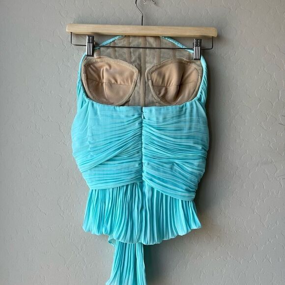 Tre by Natalie Rasabei Blouse Strapless Plisse Bustier Top Blue Size 2 - Picture 5 of 8